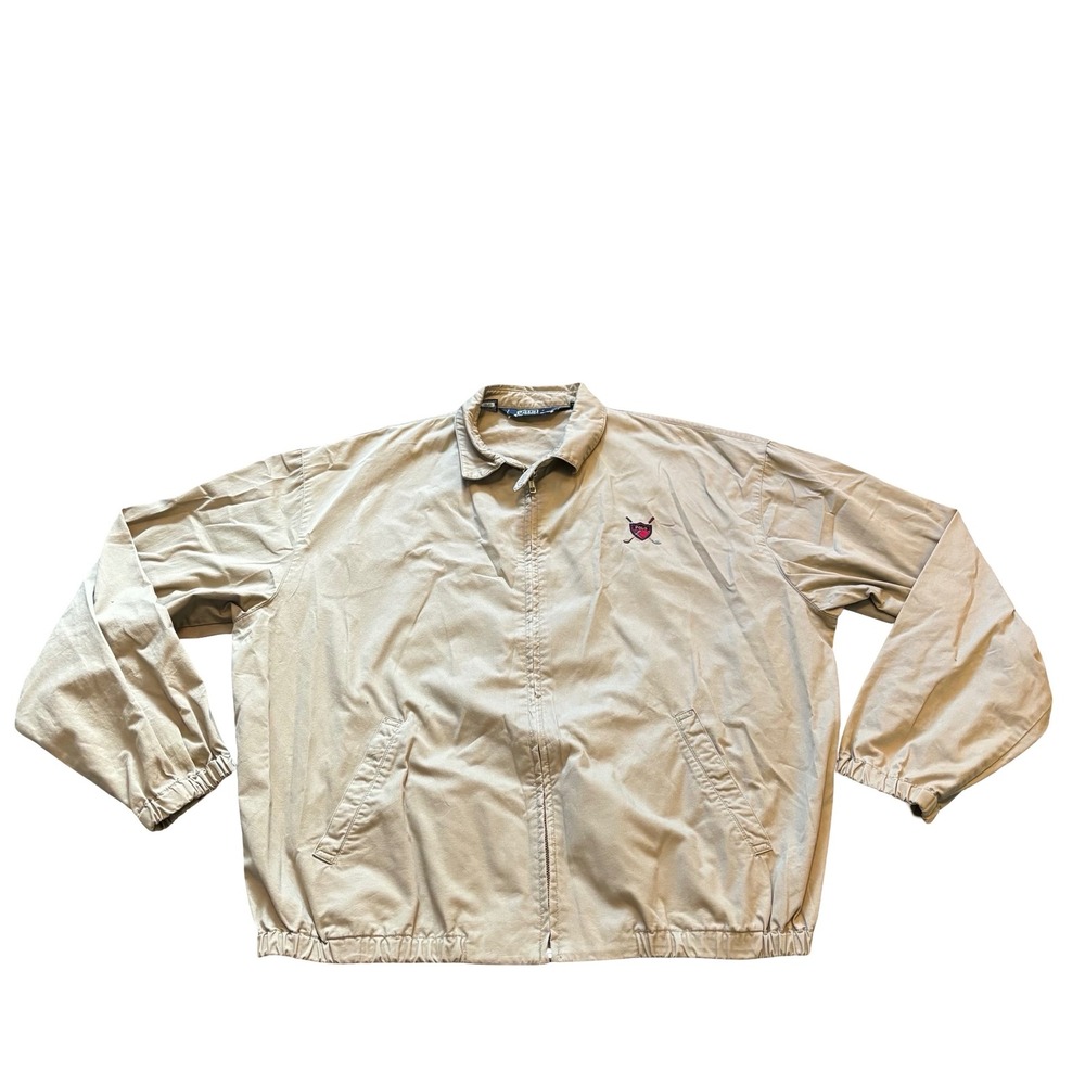 Polo Golf Ralph Lauren Mens Tan Harrington Jacket Golf Crest Cotton Zip Up Large